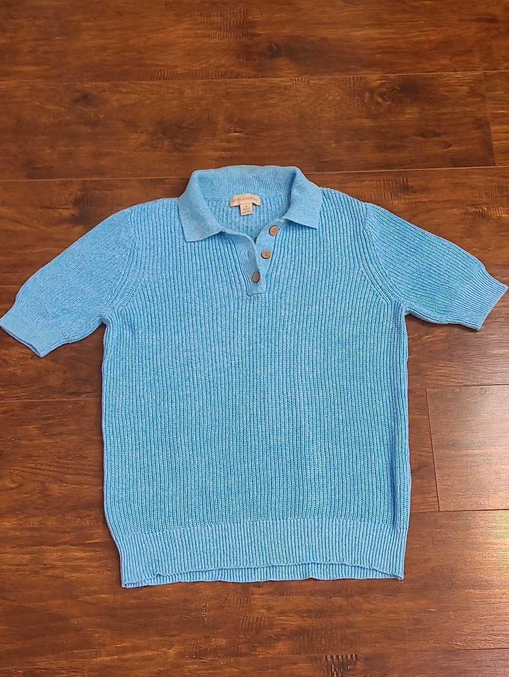 Appleseed's  Light Blue Knit Polo Sweater Linen Blwns Size Small